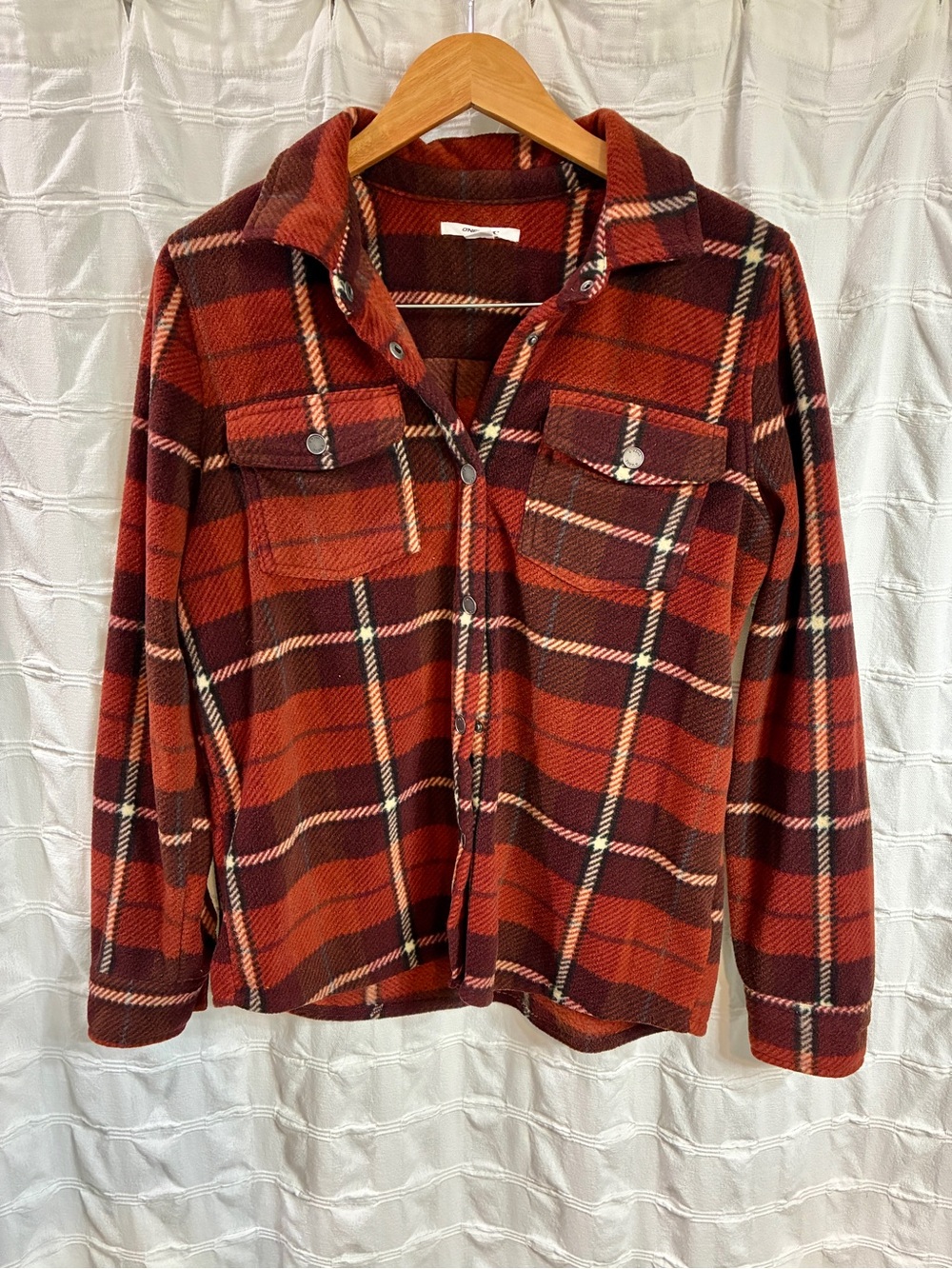 Women’s Rust Plaid Button-Up fleece Shacket O’Neill Medium snaps